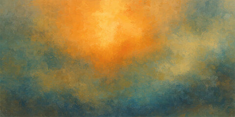 Abstract vintage orange watercolor art texture and fiery yellow paint grunge background illustration