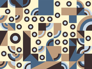 Vector seamless pattern illustration with colorful retro geometric circles, trees, and birds for wallpaper design backdrop decoration