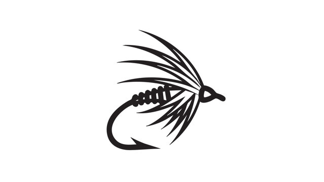 Fishing Fly Hook Illustration, Fly Fishing Equipment, Minimalist Graphic Design, Outdoor Hobby, Black and White Vector Art
