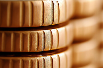 Stacks of golden coins captured in sharp close-up showing shiny metallic texture rich financial concept wealth savings investment economic prosperity