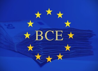 Pile of fifty euros on the table with 