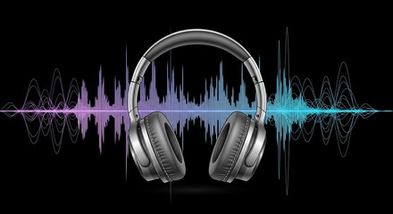 Professional headphones with vibrant sound wave graphics
