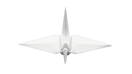 Origami Crane in Flight on White Background