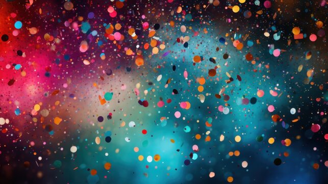 Colorful dots float in a dark space at a party or celebration time