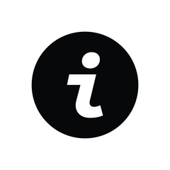 Minimal black circular information icon symbol with clean flat design for help menus, alerts, and digital user interfaces.