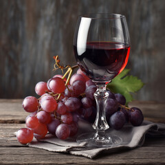 레드와인 잔과 잘 익은 포도가 어우러진 고급 정물 사진