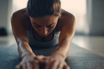 Yoga Practice in a Bright Room With Focus on Stretching and Relaxation Techniques During Early Morning Hours