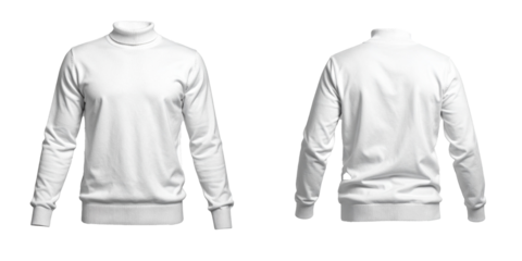 Weißer Pullover von vorne und hinten – isoliert auf weißem Hintergrund, Freisteller	
