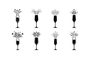 champagne glass with sparkle silhouette set
