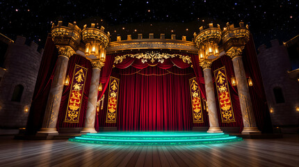 Luxurious Golden Royal Throne Room Interior for stage background theater
