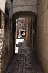 Croatia, the city of Trogir, the charming streets of the old town.