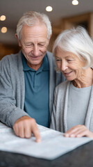 Older friends exploring travel plans at hotel reception