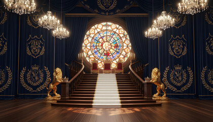 Luxurious Golden Royal Throne Room Interior for stage background theater