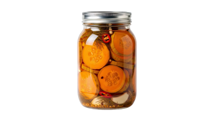 Pickled Cucumber Slices in Jar on White Background