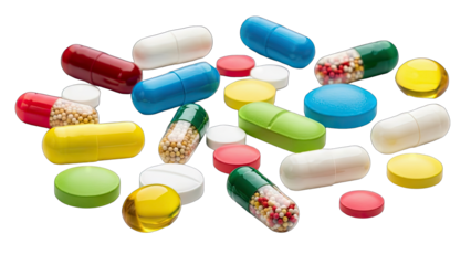 Pills and Capsules Assortment on White Background