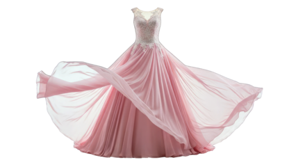 Pink Ball Gown Flowing in the Wind, Isolated