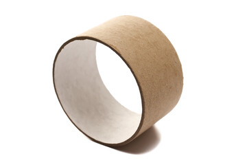 Cardboard roll empty from used adhesive tape isolated on white 