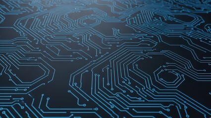 Intricate glowing blue circuit board pathways creating a complex network of digital connections and technology patterns