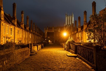 Night photo of Vicars close in Wells