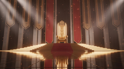 Luxurious Golden Royal Throne Room Interior for stage background theater