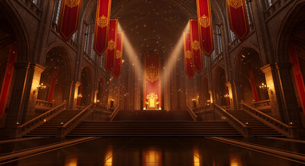 Luxurious Golden Royal Throne Room Interior for stage background theater