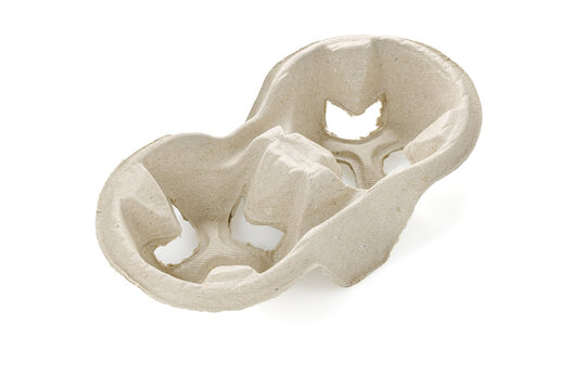 Empty disposable cellulose cup holder for two glasses, isolated on white background.