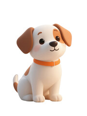 Naklejka premium A cute cartoon dog with white and brown fur is sitting, looking friendly and adorable.