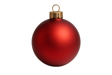 Shiny Red Christmas Bauble Ornament With Golden Cap Isolated On Transparent Background For Holiday Design