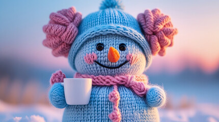 Cute snowman glowing with lights