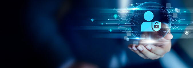 Privacy concept, Businessman hold Privacy icon. data protection, personal control, secure handling, confidentiality care, compliance support, safe information