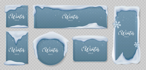 Winter glass snow sale banners set