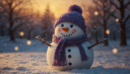 Winter snowman glowing with lights