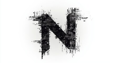 Bold letter N designed in a glitchy hacker font, showcasing a thin style with digital fragments creating a serious and tech-focused vibe
