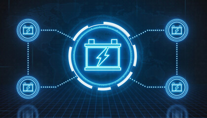Power Connectivity: A luminous, digitized depiction of a car battery connected to multiple other components, radiating power.