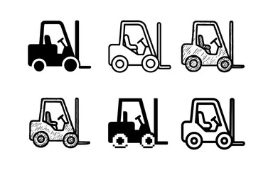 Naklejka premium Various artistic styles of forklift icons in black and white