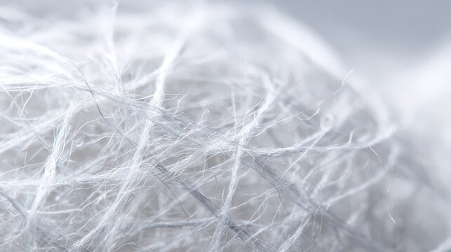 Closeup of tangled white natural fibers with soft light and abstract texture, representing the cloud dancer color of the year 2026