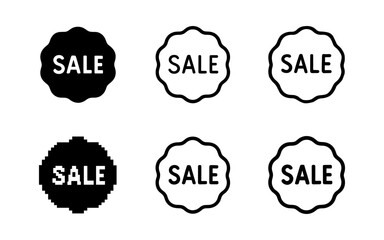 Set of vintage and pixel art sale tag designs for retail promotions