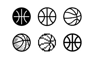 Set of six unique basketball icons in various artistic styles