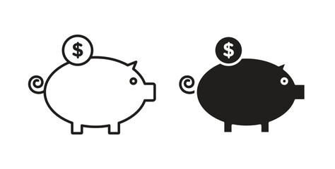 Piggy bank icons pack. icon for web design isolated on white background