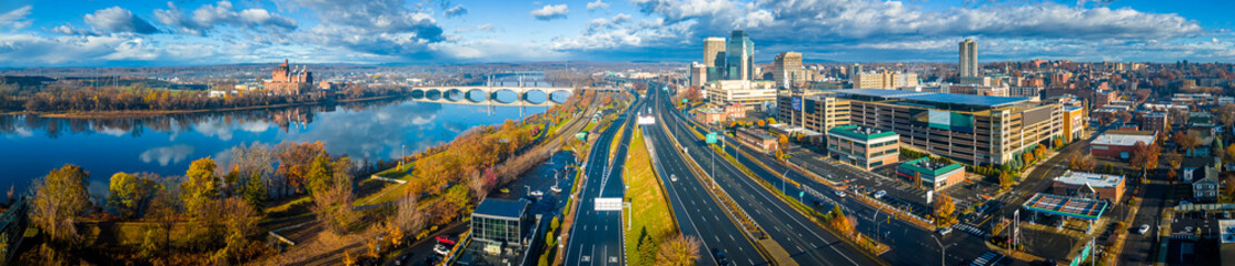 Downtown Springfield Massachusetts Skyline and Highway Aerial
