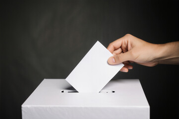 Generic voting and election concept. Hand casting ballot in box for democracy.