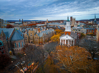 Aerial View of Downtown New Haven with Historic Church and Yale Buildings
