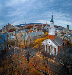 Aerial View of Downtown New Haven with Historic Church and Yale Buildings
