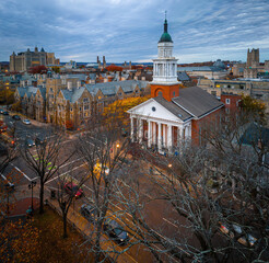 Aerial View of Downtown New Haven with Historic Church and Yale Buildings