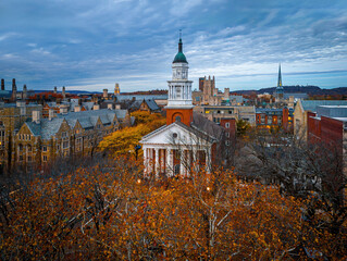 Aerial View of Downtown New Haven with Historic Church and Yale Buildings