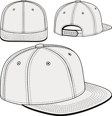 Cap, baseball, vector, illustration, sketch, outline, fashion, gear, durable, ergonomic, structured, silhouette, layout, design, accessory, stitched, brim, snapback, adjustable, multi-view