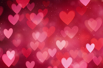 Abstract pink and red bokeh heart background. Romantic texture for Valentine's Day.