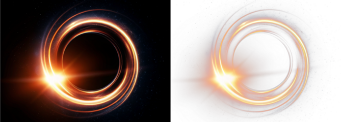 glowing sci-fi gold holes with swirling light effects in isolated PNG, Transparent overlay, twirl  光