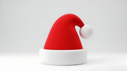 A 3D illustration of an isolated red Santa Claus hat for a winter Christmas holiday celebration
