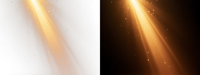 PNG spotlight stage Golden light beams with sparkling dust effect for a transparent overlay PNG design, 光
